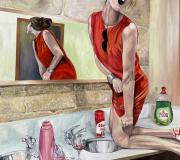 Maldito viño tinto, Óleo sobre lenzo, 85 x 105 cm, 2023
