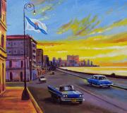 "Bandera gallega en el malecón de La Habana" - óleo/lienzo