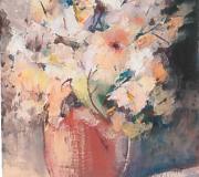 "Flores en jarrón de barro", 94 x 68 cm