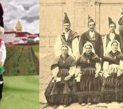Grupo de baile tradicional de finales de siglo XIX y pareja con reproducción de trajes de Santiago