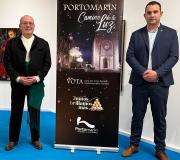 El director de la Casa de Galicia, Juan Serrano, acompaña al alcalde de Portomarín, Pablo Rivas, en la candidatura de Portomarín a mejor pueblo de la Navidad organizado por Ferrero Rocher