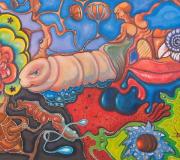 "El sembrador mágico", Óleo-akrílico-mixta 70 x 100 cm.