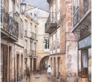 PONTEVEDRA, Rúa de la Princesa. Témpera y acrílico sobre cartoncillo,  50 x 70 cm.