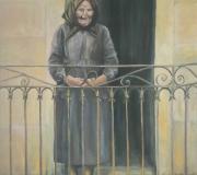 NO BALCÓN, Óleo sobre lenzo, 116 x 89 cm.