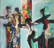 SALTIMBANQUIS, técnica mixta sobre tabla (2011)