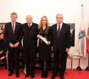 A delegada en Madrid, Cristina Cifuentes con Rueda, Romay e Ónega.