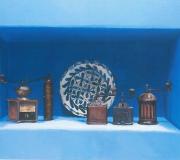 MUÍÑOS ANTIGOS EN NICHO AZUL - Óleo sobre lenzo encolado a táboa 60 x 90 cm.