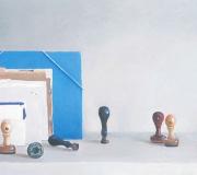 A CARPETA AZUL - Óleo sobre lenzo encolado a táboa 42 x 84 cm.