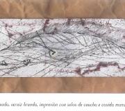 Fotograbado, barniz blando, impresión con sellos de caucho y cosido manual