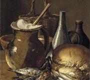 BODEGÓN CON ARENQUES, CEBOLLAS, PAN Y UTENSILIOS DE COCINA, de Luis Meléndez