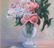 JARRÓN CON ROSAS Óleo sobre lienzo, 35 x 27 cm.
