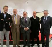 Ulises Bértolo, o delegado da Xunta, José Ramón Ónega, o director do CNI, Félix Sanz, José Membrive, e o director da Academia Xacobea, Xesús Palmou.