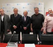 Véliz del Carpio, Manuel E. López, o delegado da Xunta, José Ramón Ónega, o xornalista Fdo. Ónega, Palacio Cantos, Hernán e Puri Sánchez.