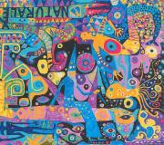 "Merlín y&nbsp;familia". Acrílico sobre lienzo. 81 x 100 cm. 2016

