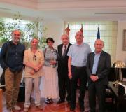 O escritor Pedro Piedra, o editor Jesús Espino, a profesora da USC Mar Llinares, o delegado da Xunta e director da Casa de Galicia, José Ramón Ónega, o autor do libro, José Carlos Bermejo, e o director de El Correo Gallego, José Manuel Rey Nóvoa.