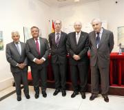 O presidente de PSN, Miguel Carrero, o presidente de Asomega, Julio Ancochea, o conselleiro de Sanidade, Jesús Vázquez Almuiña, o presidente do Consello de Estado, José Manuel Romay Beccaría, e o delegado da Xunta, José Ramón Ónega.