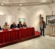 2. Pita da Veiga, o xefe de Estado Maior do E. T. Fco. J. Varela, o delegado da Xunta en Madrid José Ramón Ónega, o pintor Dalmau e a Dra. Fidalgo.
