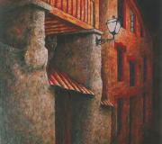 "Calle de la cerería por la noche". Técnica mixta sobre lienzo. 140 x 100 cm.
