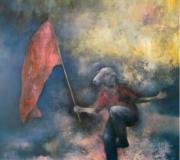 "They wave their flags (Simia haereticus) - Óleo sobre madera, 65 x 50 cm.
