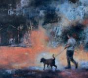 "Walking the dog 1" - Óleo sobre madera, 41 x 60 cm.
