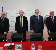 José Manuel Romero, conde de Fontao, José Ramón Ónega, delegado da Xunta, José de Cora, autor da novela, e Daniel Fernández, editor, instantes antes de comezar a presentación.