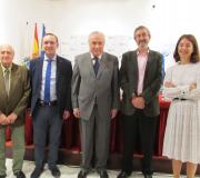 Os filósofos Manuel Maceiras e Marcelino Agís, o delegado da Xunta, José Ramón Ónega, o filósofo Tomás Domingo e a editora Laura Rodríguez.