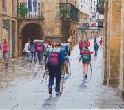 "PEREGRINOS EN SANTIAGO DE COMPOSTELA (A CORUÑA)" - Acuarela- 67 x 50 cm.
