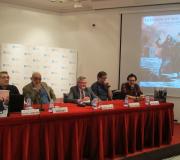 Na mesa, durante a presentación, os guionistas Manuel López Poy e Pepe Rey, o coordinador de Actividades da Casa, Ramón Jiménez, o dibuxante Miguel Fernández e o editor  Lorenzo Pascual.