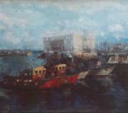 "NÁUTICO DE A CORUÑA, AÑOS 80", óleo - 116 x 90 cm
