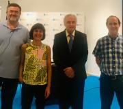 1. De esquerda a dereita, o formador Joan Plans, a responsable do programa Greta Fábregas, o delegado da Xunta en Madrid José Ramón Ónega e o director académico do programa Carlos Cortés.